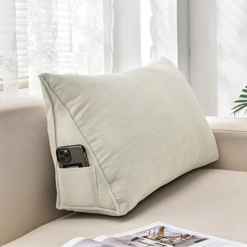 Vista 9 de Almohadas de cuña para cabecero, almohada de lectura triangular, almohadas de respaldo para reposo en cama, cojín de felpilla suave de color sólido