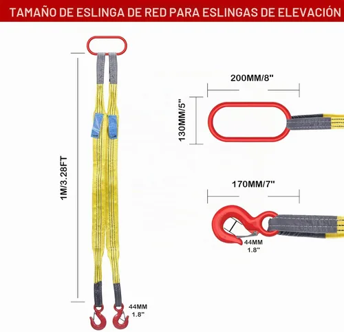 Vista 2 de Correas de elevación con ganchos, 3.3 pies de brida de dos patas de tela, capacidad de 13227 libras, correas de aparejo de correas de poliéster