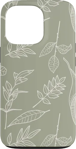 Vista 10 de Carcasa para iPhone 16, diseño de hojas y flores, color verde salvia