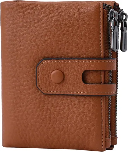 Vista 12 de Bveyzi - Billetera pequeña de cuero suave para mujer con bloqueo RFID, tarjetero para damas con doble bolsillo con cremallera