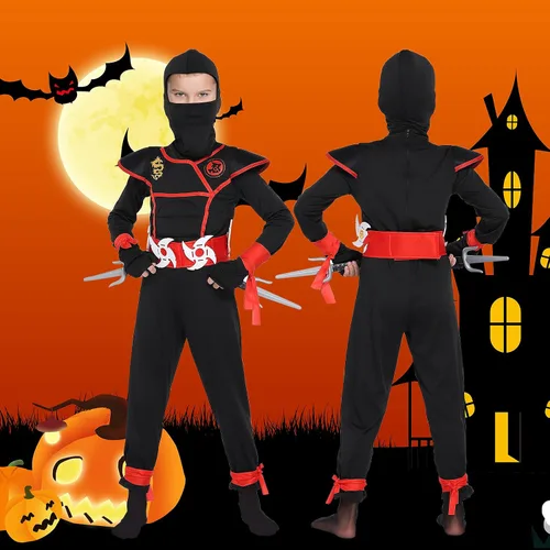 Vista 6 de ThinkMax Disfraz de ninja para niños fiesta de disfraces de Halloween con accesorios de espuma ninja