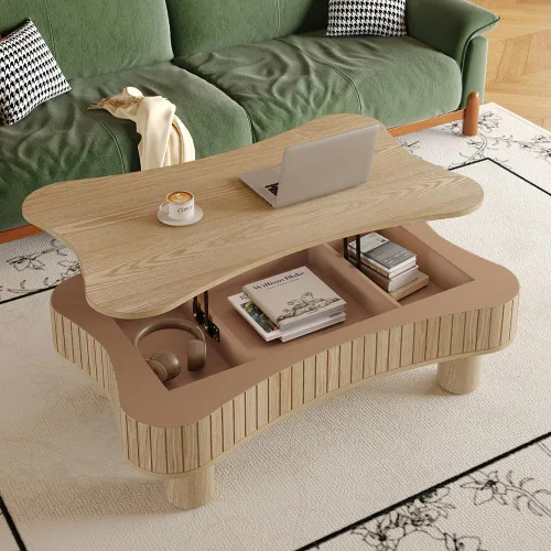 Vista 19 de Mesa de Centro Cuadrada de 35.43'' para Sala de Estar Mesa de Centro Acanalada Mesa Central Moderna con Pedestal para Apartamento Negro