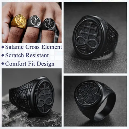 Vista 4 de FaithHeart Satanic Jewelry Baphomet - Anillos de cabra con sello de símbolo de Lucifer Satanás, para hombres y mujeres, tamaño 7891011121314