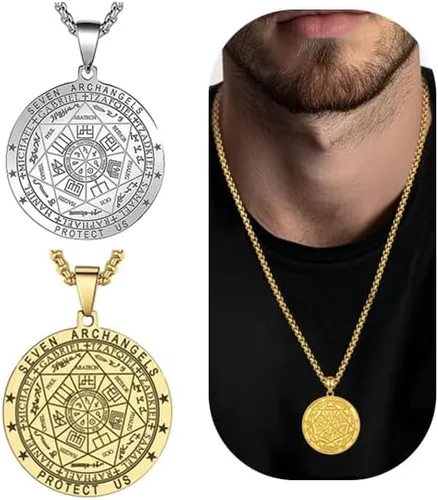 Vista 17 de Collar con colgante de siete arcángeles para hombres y mujeres, amuleto de protección, collar con dije de moneda de Arcángel Miguel Gabriel Uriel 1.