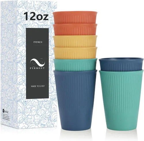 Vista 8 de PYRMONT Juego de 6 tazas de paja de trigo, tazas de café de plástico reutilizables, tazas de té con asas, juego de tazas de 16 onzas para café