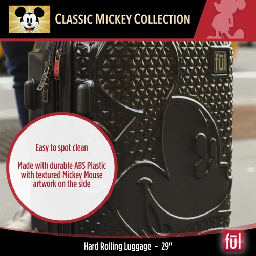 Vista 8 de FUL Disney Mickey Mouse - Maleta rígida con ruedas giratorias, Negro -, Disney Mickey Mouse - Maleta rígida con ruedas giratorias