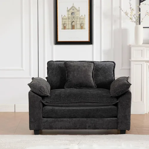Vista 39 de Sofá seccional modular, sofá seccional en forma de L de 76.7 pulgadas con otomana móvil, cómodo loveseat de chenilla nube con reposabrazos