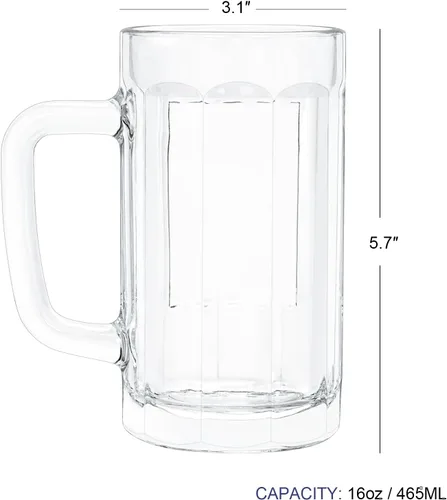 Vista 4 de Paquete de 4 tazas de vidrio resistentes, vasos de cerveza grandes de 16 onzas con asa, aptas para congelador, juego de tazas de cerveza clásicas