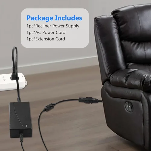 Vista 3 de Cable de alimentación universal para silla reclinable, 2 pines 29 V 2 A, fuente de alimentación reclinable con cable de extensión para sillón