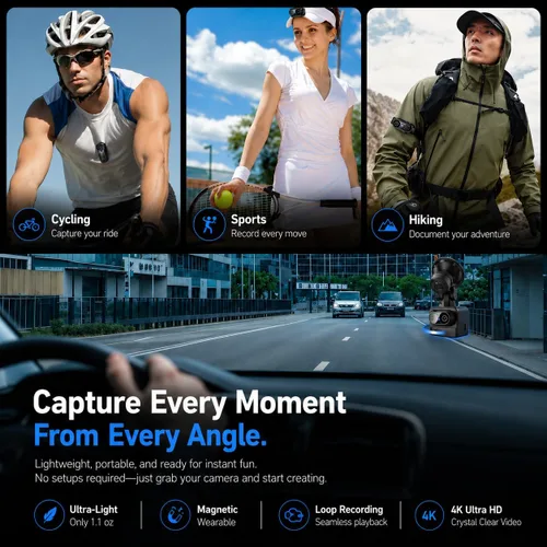 Vista 6 de Mini cámara corporal portátil 4K – Cámara de acción magnética tamaño pulgar de 64 GB, estabilización de 6 ejes, grabación de audio/video, POV manos