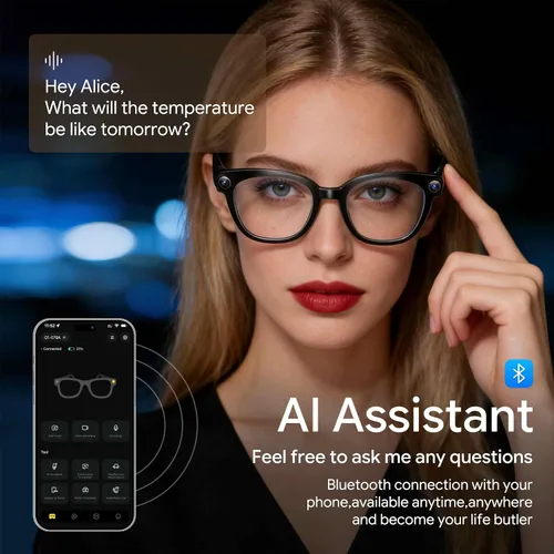 Vista 17 de Gafas inteligentes AI con cámara, video HD de 8 MP y captura de fotos para Gafas de sol para grabación de video, audio de oído abierto, traducción