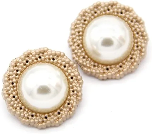Vista 8 de 5 piezas de botones de oro con perlas de metal para mujer, botones para abrigo de suéter, decoración para ropa, accesorios de costura y manualidades