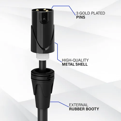 Vista 3 de LyxPro Cable de micrófono XLR hembra a macho de ángulo recto de 3 pines de 1.5 pies para altavoces amplificados, interfaz de audio, rendimiento