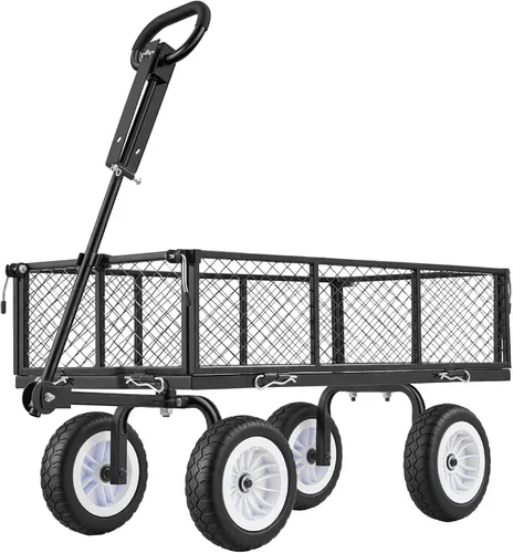 Vista 9 de VEVOR Carrito de jardín de acero de 900 libras, mango 2 en 1, carro de jardín extraíble resistente con neumáticos libres de 10 pulgadas, carrito