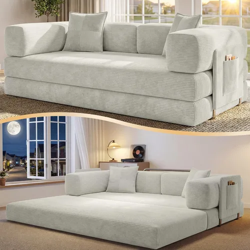 Vista 17 de Sofá cama tipo futón convertible de 78.8 pulgadas, sofá deshuesado Negro