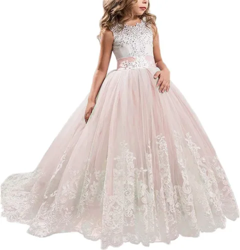 Vista 11 de NNJXD - Vestido largo de princesa lila para niñas, con tul, ideal para bailes de graduación 406 Blanco