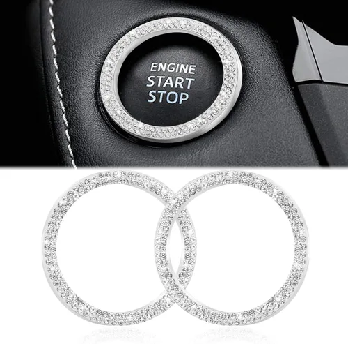 Vista 18 de WINKA 2 piezas Cubierta de botón de arranque del motor del automóvil con diamantes brillantes Anillo de botón de arranque y parada con cristales