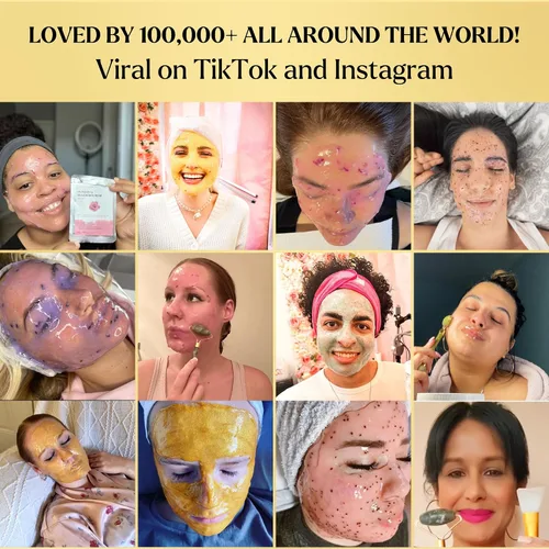 Vista 7 de VogueNow Mascarilla facial de gelatina para tratamientos faciales – Máscara de gelatina hidratante, iluminadora y nutritiva de oro de 24 quilates