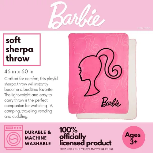 Vista 2 de Franco - Manta de felpa suave para niños Barbie, 46 x 60 pulgadas, (Producto oficialmente licenciado) cobija tipo manta Sherpa