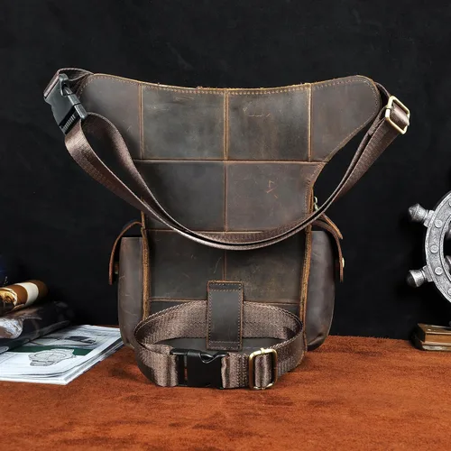 Vista 5 de Leaokuu Bolso bandolera de cuero para hombre para motocicleta táctica riñonera riñonera bolsa de pierna caída