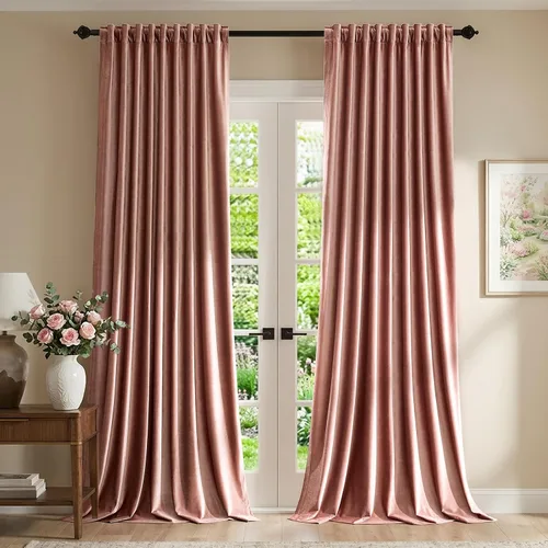 Vista 17 de PRIMROSE Cortinas de terciopelo champán de 63 pulgadas de largo para sala de estar, juego de 2 paneles opacos, bolsillo para barra, pestaña trasera