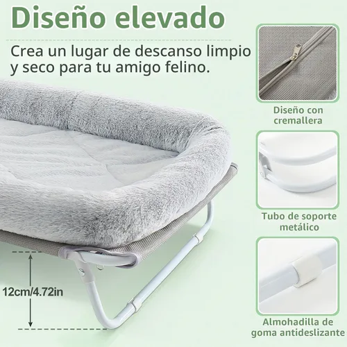 Vista 2 de Sunhoo Cama elevada para gatos, hamaca elevada plegable para mascotas, tumbona para cachorros con marco de metal fuera del suelo, cubierta lavable