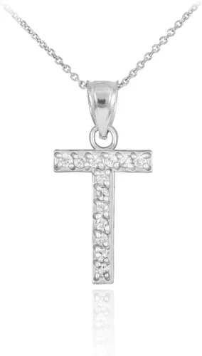 Vista 46 de Claddagh Gold . Collar con colgante de letra inicial de plata de ley 925 con circonita cúbica - Elección de tamaños