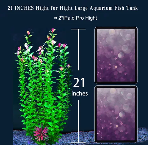 Vista 9 de 2 plantas de decoración de acuario de 21 pulgadas, plantas de plástico artificial extra grandes con flores, decoración de pecera alta para pecera