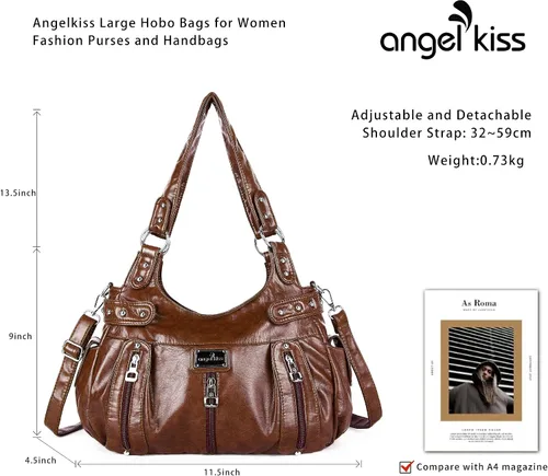 Vista 7 de Angelkiss Monederos grandes y bolsos para mujer, de piel sintética lavada, bolso cruzado de hombro