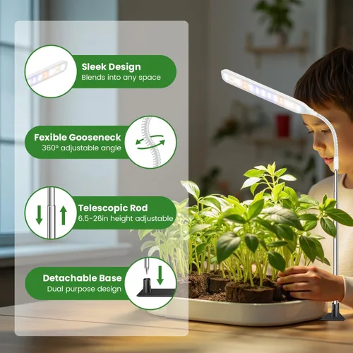 Vista 6 de Wolezek Luces de Crecimiento para Plantas de Interior, Luz de Crecimiento de Plantas de 52 LEDs de Espectro Completo con Base, Lámpara