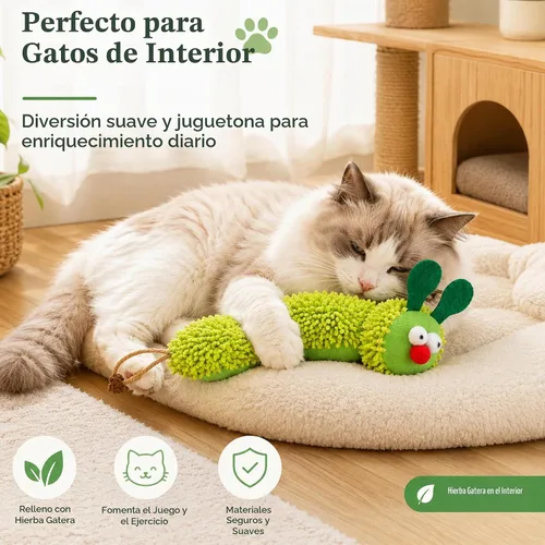 Vista 4 de Almohada de hierba gatera en forma de oruga, almohada masticable para gatos
