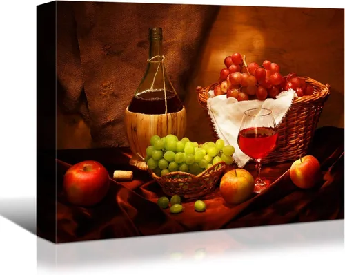 Vista 14 de Denozer - Arte de pared para cocina, lienzo, obras de arte de frutas, uvas, botellas de vino, alimentos, pintura en lienzo para comedor, decoración