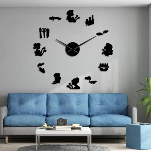 Vista 5 de The Geeky Days Reloj de pared ajustable DIY, negro, analógico, funciona con pilas, movimiento de cuarzo, silencioso, tamaño grande, diseño sin marco