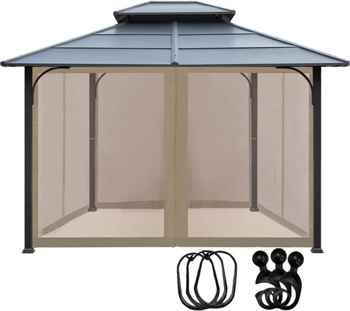 Vista 10 de EasyLee Mosquitera Universal de Repuesto para Cenador de 10' x 10', Paredes de Malla de 4 Paneles para Patio con Cremalleras (Negro)