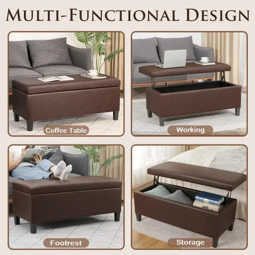 Vista 5 de Homebeez Banco otomano de almacenamiento de piel sintética de 42 pulgadas con parte superior elevadora, moderno reposapiés rectangular para sala