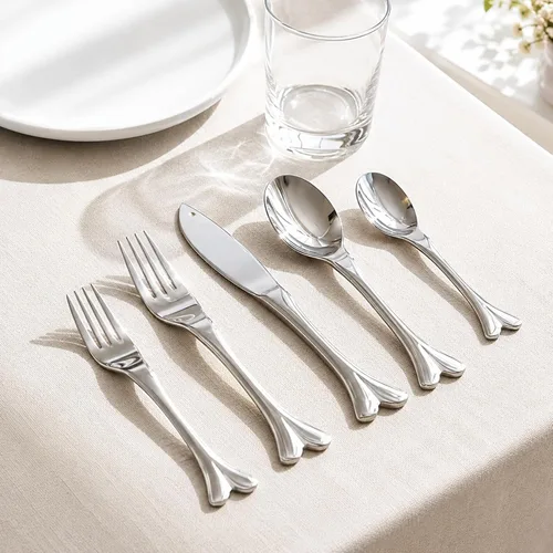 Vista 2 de Supreme Housewares Juego de cubiertos de 20 piezas en forma de pez, acero inoxidable 18/8, servicio para 4, pulido espejo, apto para lavavajillas