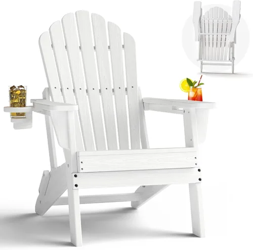 Vista 13 de Plawdlik Silla Adirondack plegable de gran tamaño mejorada 2026, silla para hoguera resistente de 380 libras con respaldo extra alto de 37.8