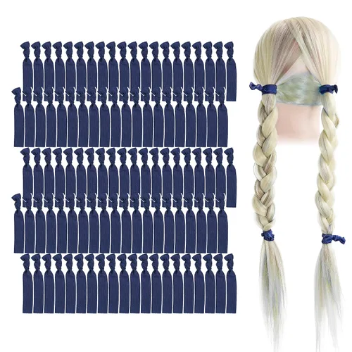 Vista 20 de MEEDEE Paquete de 100 lazos para el cabello, color negro, sin pliegues, nudos suaves para mujeres, sin daño, adecuado para colas de caballo, yoga