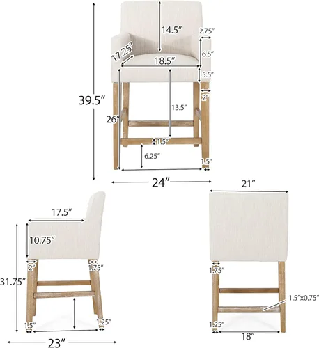 Vista 2 de Harper & Bright Designs Taburetes de bar beige, taburetes de bar de 26 pulgadas de altura de mostrador con respaldo para isla de cocina, sillas