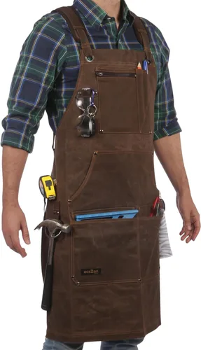 Vista 10 de ecoZen Delantal de soldadura de lona encerada con hilo de Kevlar, resistente al calor y a los productos químicos, totalmente ajustable