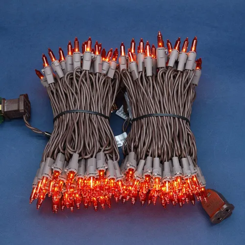 Vista 6 de 200 luces de Navidad naranjas, paquete de 2 hebras de 100 luces, 33 pies de cable marrón, luces de cadena de Halloween con certificación UL (naranja)