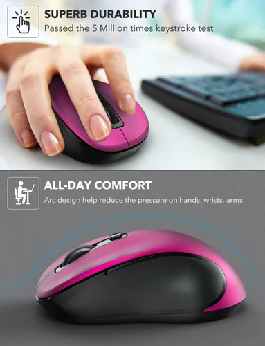 Vista 4 de Trueque Mouse inalámbrico para laptop, mouse ergonómico de 2.4 G con 3 niveles de DPI ajustables, botones de página arriba y abajo, mouse USB