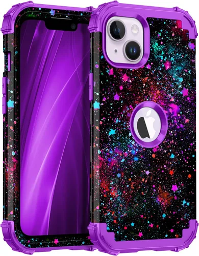 Vista 18 de Miqala Funda compatible con iPhone 13, que brilla en la oscuridad, tres capas, resistente, a prueba de golpes, de plástico duro, funda protectora