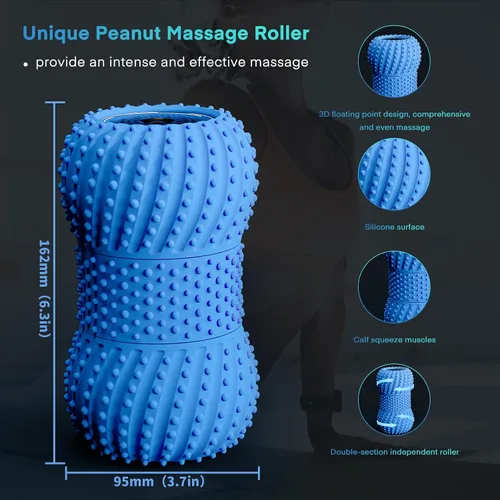 Vista 3 de Pelota de masaje de maní vibratoria 2 en 1 con 6 modos de masaje, bola de rodillo de masaje vibratoria recargable para recuperación muscular, azul