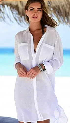 Vista 2 de NFASHIONSO Traje de baño con cuello en V para mujer camisa de playa bikini para playa vestido de playa