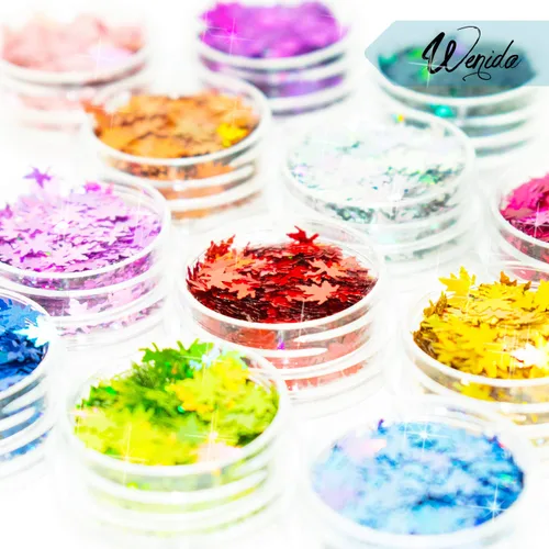 Vista 7 de Glitter Wenida 12 colores hoja de arce holográfica brillante festival lentejuelas manualidades purpurina para artes, uñas, cara y cuerpo