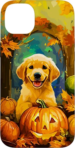 Vista 15 de Cute Golden Retriever Fall Pumpkin Autumn Leaves Halloween Case for iPhone 16