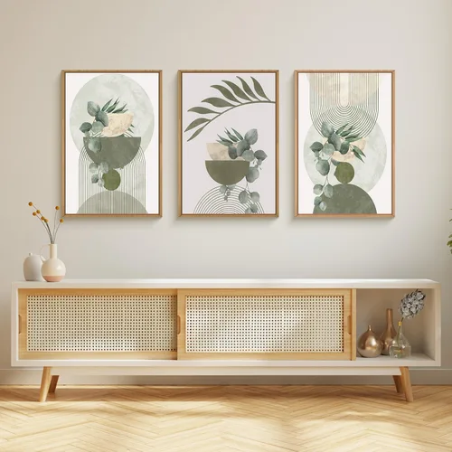 Vista 121 de FWIEXA Juego de Arte de Lienzo Bohemio Enmarcado para Pared, Cuadros Botánicos Verde Salvia Decoración de Pared, Impresiones de Arte de Plantas