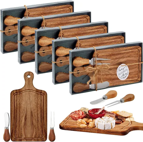 Vista 19 de Ziliny Tabla cuadrada de madera de queso con cuchillo y tenedor, con caja y etiqueta de agradecimiento, para San Valentín, despedida de soltera