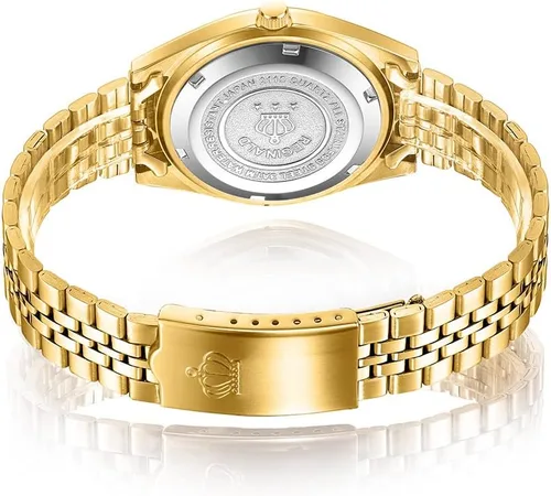 Vista 5 de PASOY Fashion Men's All Gold Watch Unisex Diamonds Steel Ultra Thin Case Quartz Silver Roman Date Week Wrist Watch 37mm oro reloj de pulsera
